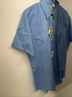New Mens Blue ELY Cattleman Short Sleeve Pearl snap Shirt. 17 XL S-1