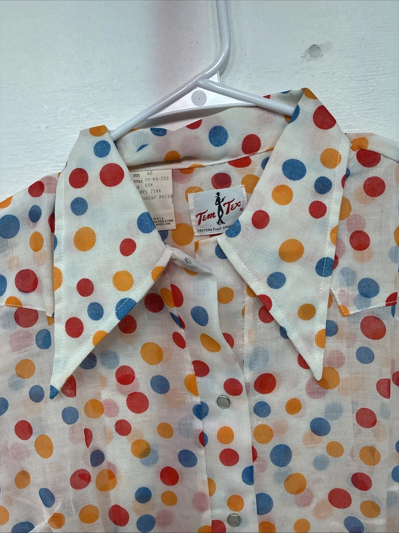 New Women’s Tem Tex Polkadot Long Sleeve Pearl Snap Size 40 II-83