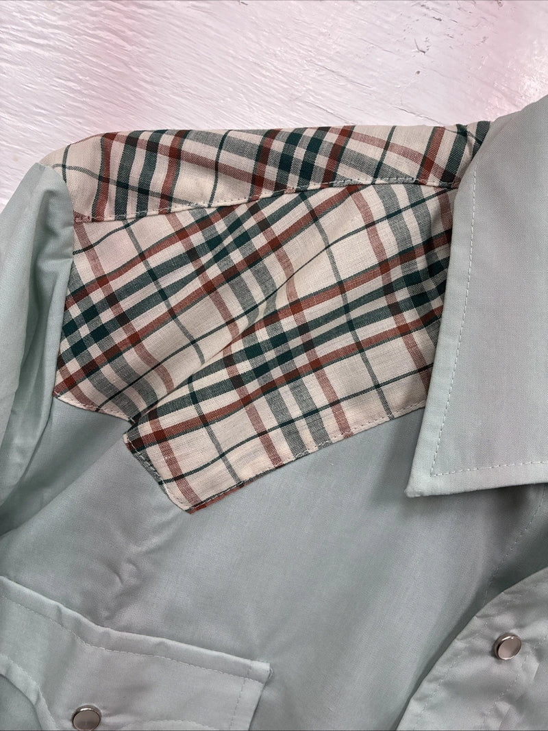 New Men’s Western Shirts Blue Plaid Long Sleeve Pearl Snap 16 Large CC-58