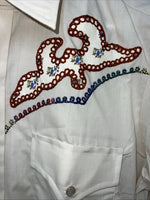 New men’s Cream Champion western Pearl Snap Long Sleeve 15.5 X 34 Medium A-180 