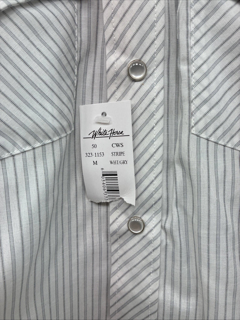 New Boys White Horse Grays Stripe Long Sleeve Pearl Snap Medium DD-119