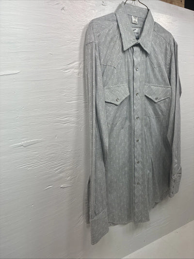 New Men’s Champion Western Gray Long Sleeve Pearl Snap Shirt 15.5 Medium V-60