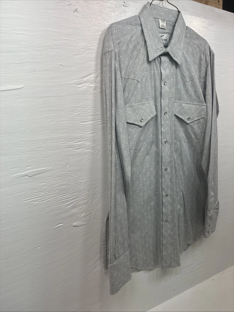 New Men’s Champion Western Gray Long Sleeve Pearl Snap Shirt 15.5 Medium V-60