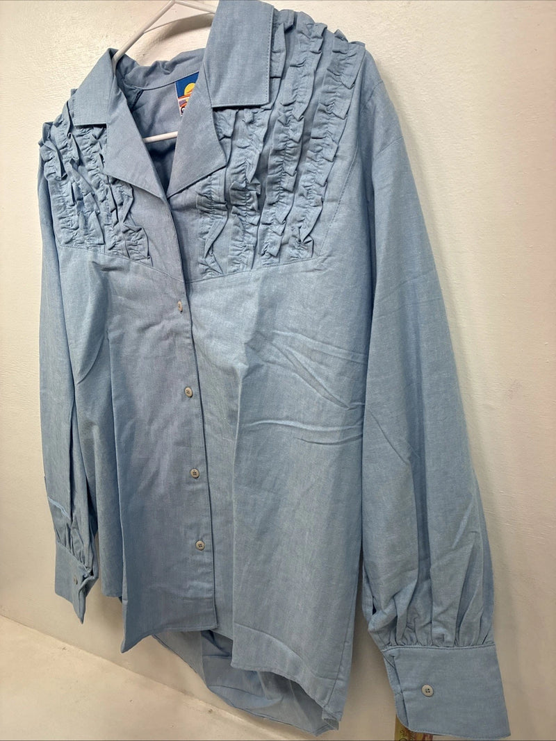 New Women’s Cricket Creek Blue Long Sleeve Button Up Size Large TT-66 