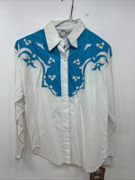 New Women’s Mine & Bills White Blue Long Sleeve Button Up Medium MM-112