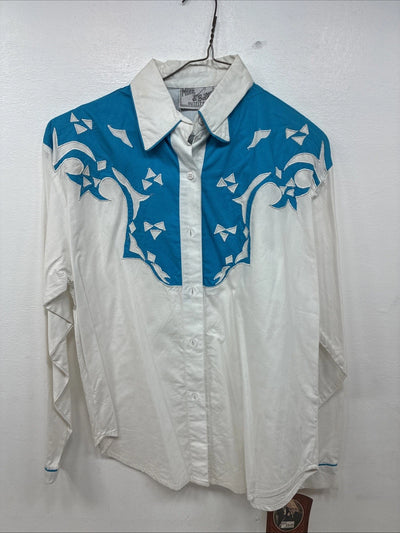 New Women’s Mine & Bills White Blue Long Sleeve Button Up Medium MM-112