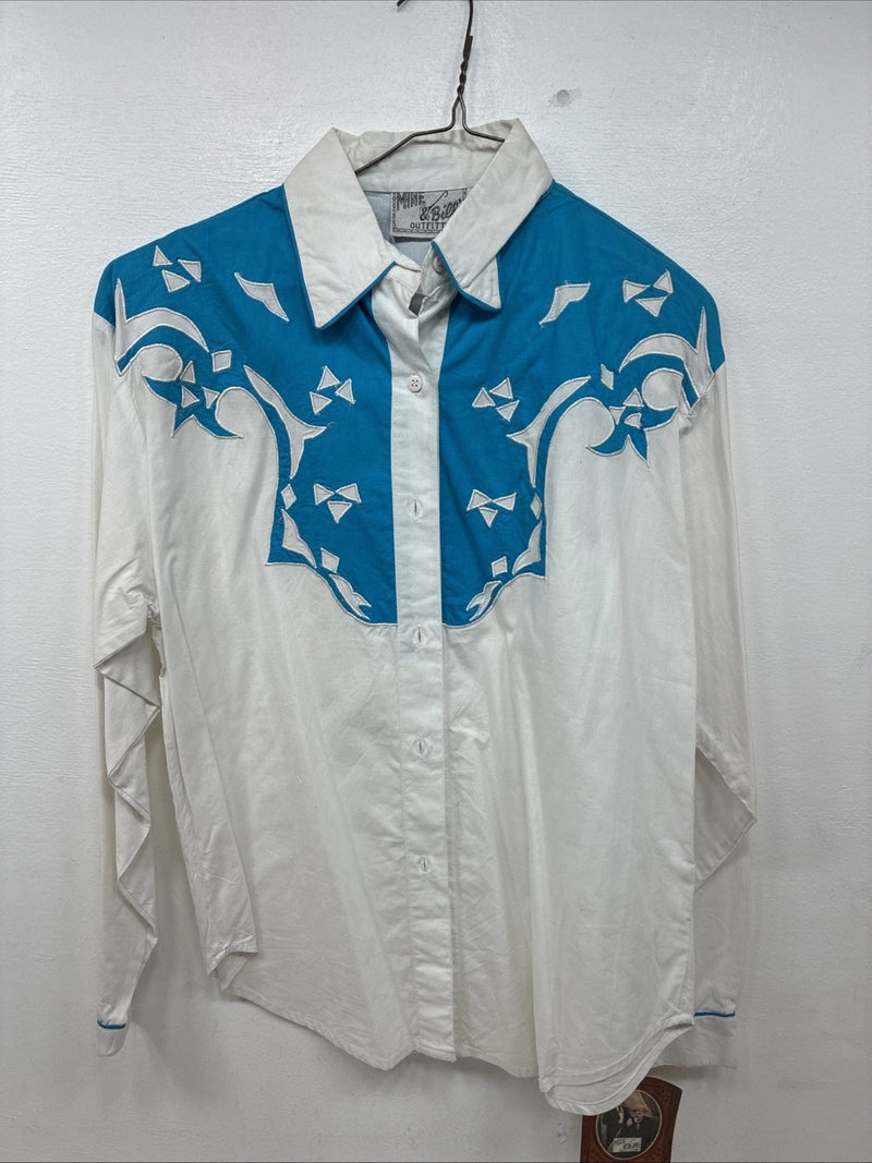 New Women’s Mine & Bills White Blue Long Sleeve Button Up Medium MM-112