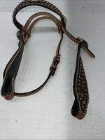 New Leather Silver Royal Beaded Diamond Browband Headstall W Split Reins U-35