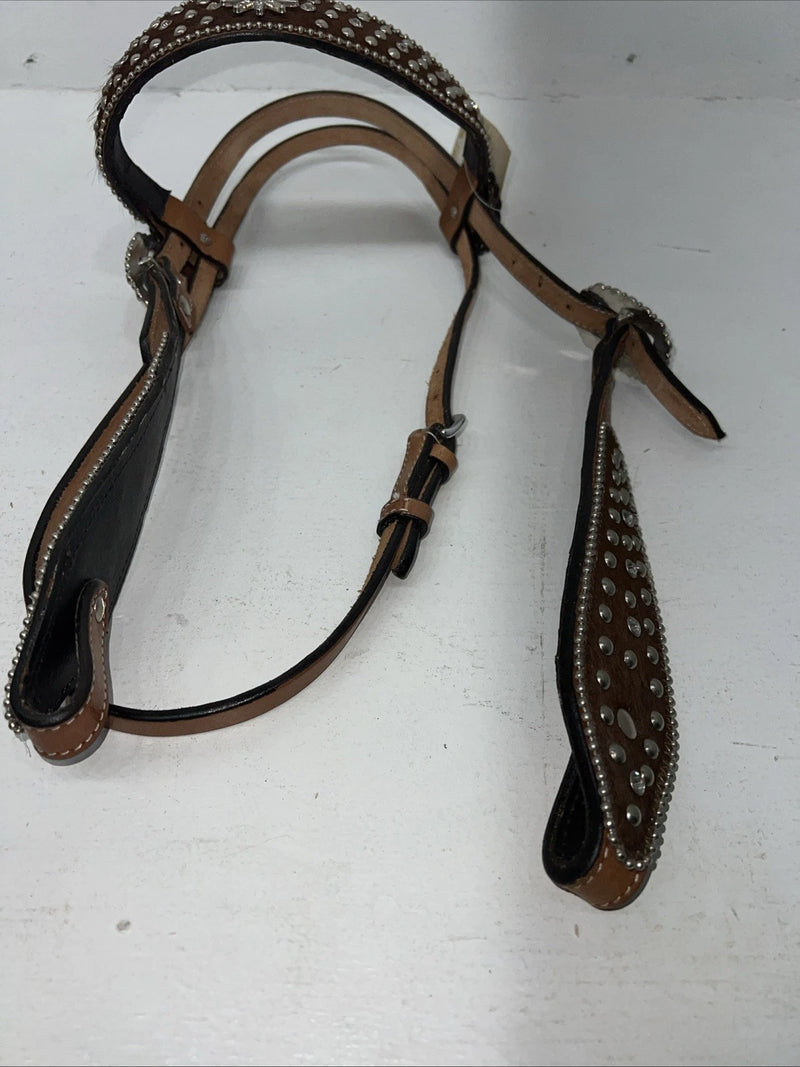 New Leather Silver Royal Beaded Diamond Browband Headstall W Split Reins U-35