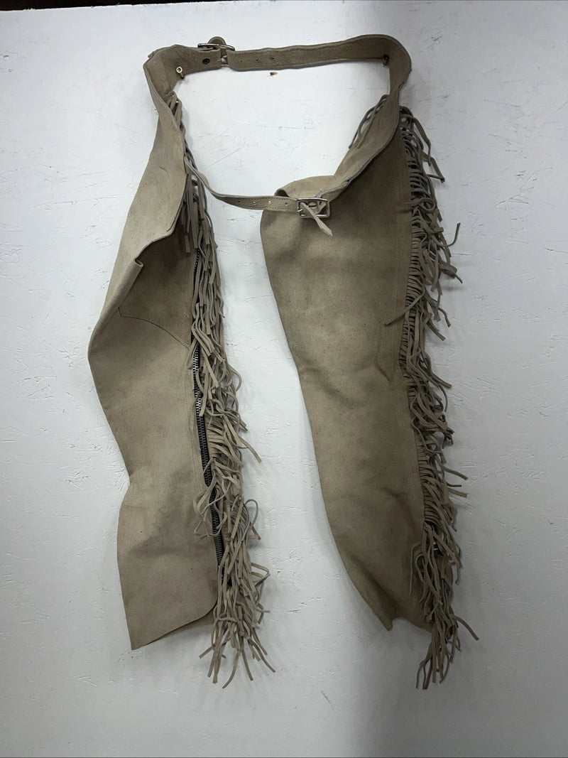 NOS Tan Show Chaps With Fringe Adjustable Waist 37” I-72