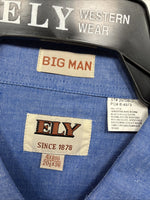 New Men’s ELY Cattleman Blue Long Sleeve Button Up 20.5 X 36 4XL E-100