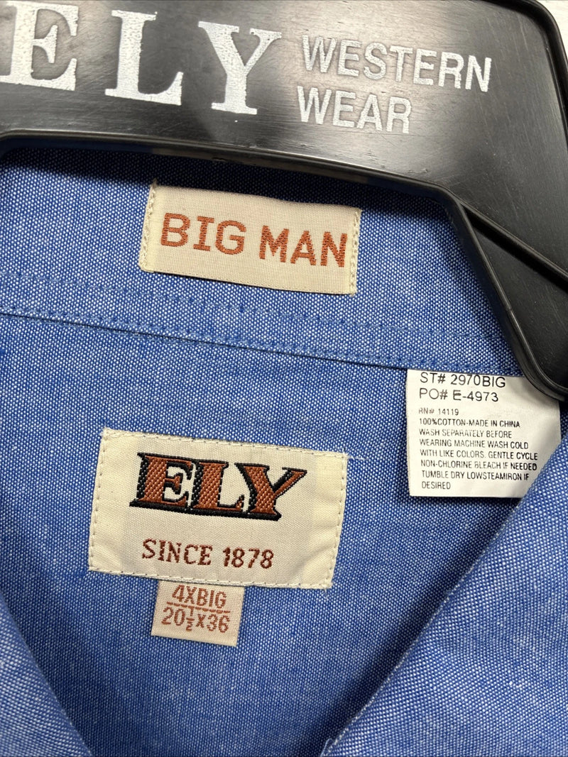New Men’s ELY Cattleman Blue Long Sleeve Button Up 20.5 X 36 4XL E-100