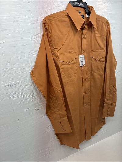 New Men’s White Horse Orange Simple Western Long Sleeve Pearl Snap Medium J-84