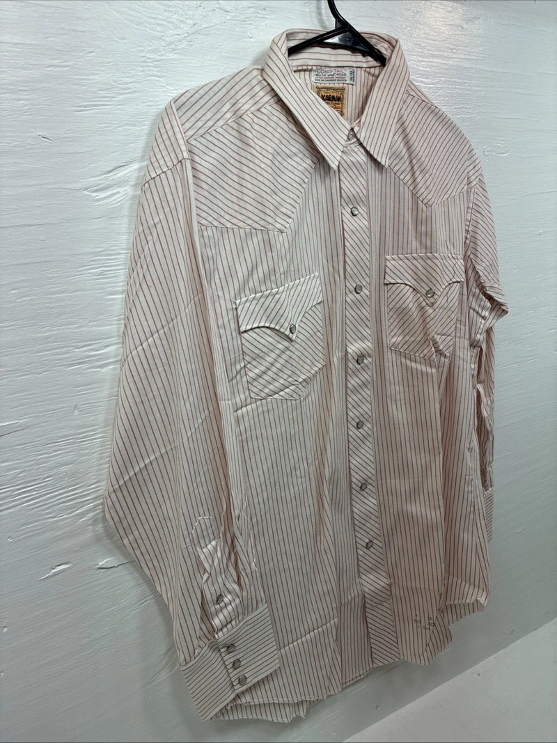 New Men’s Karman White Red Stripe Long Sleeve Pearl Snap 16 Large M-46