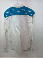 New Women’s Mine & Bills White Blue Long Sleeve Button Up Large TT-58