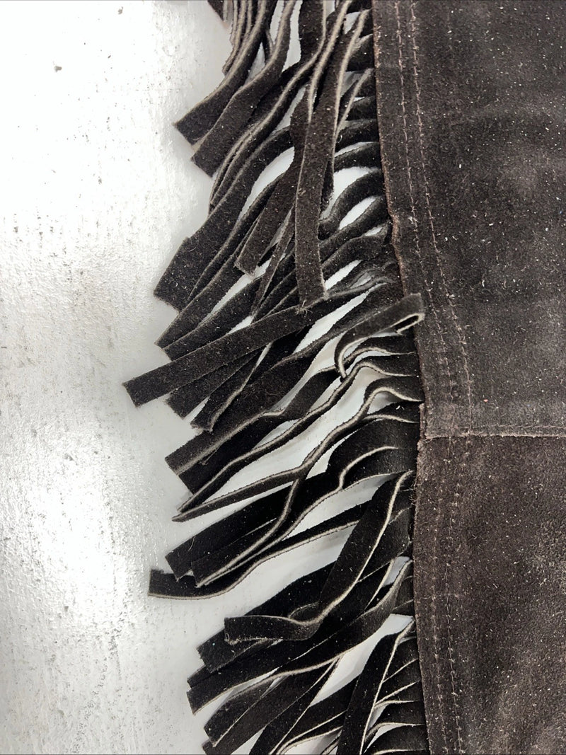 NOS Black Royal King Show Chaps With Fringe Adjustable Waist 45” I-76