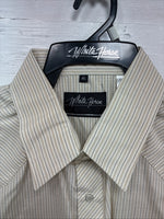New Men’s White Horse Tan Stripe Short Sleeve Pearl Snap XL R-43