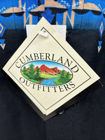 New Men’s Cumberland Black Blue Design Long Sleeve Pearl Snap Large CC-55