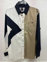 New Men’s Cowboy Threads Tan Blue White Long Sleeve Button Up Large AA-31