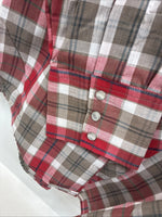 New Men’s ELY Plains Red Brown Plaid Long Sleeve Pearl Snap 16.5 Large M-66