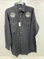 New Men’s White Horse Black Embroidered Long Sleeve Pearl Snap Large V-33