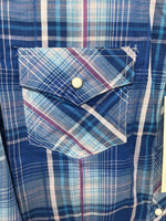 New Women’s Cumberland Blue Plaid Long Sleeve Pearl Snap XL GG-59