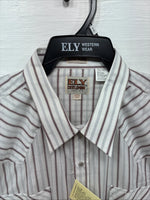New Men’s ELY Cattleman Stripe Short Sleeve Pearls Snap 18.5 2XL F-63