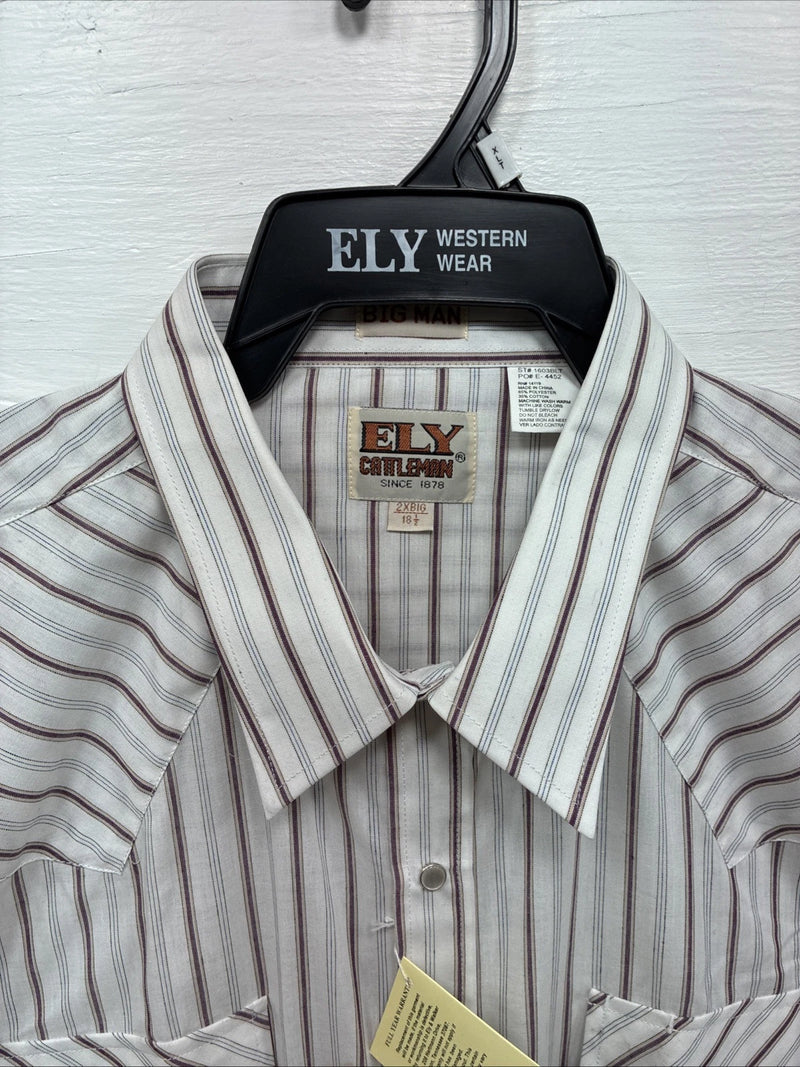 New Men’s ELY Cattleman Stripe Short Sleeve Pearls Snap 18.5 2XL F-63