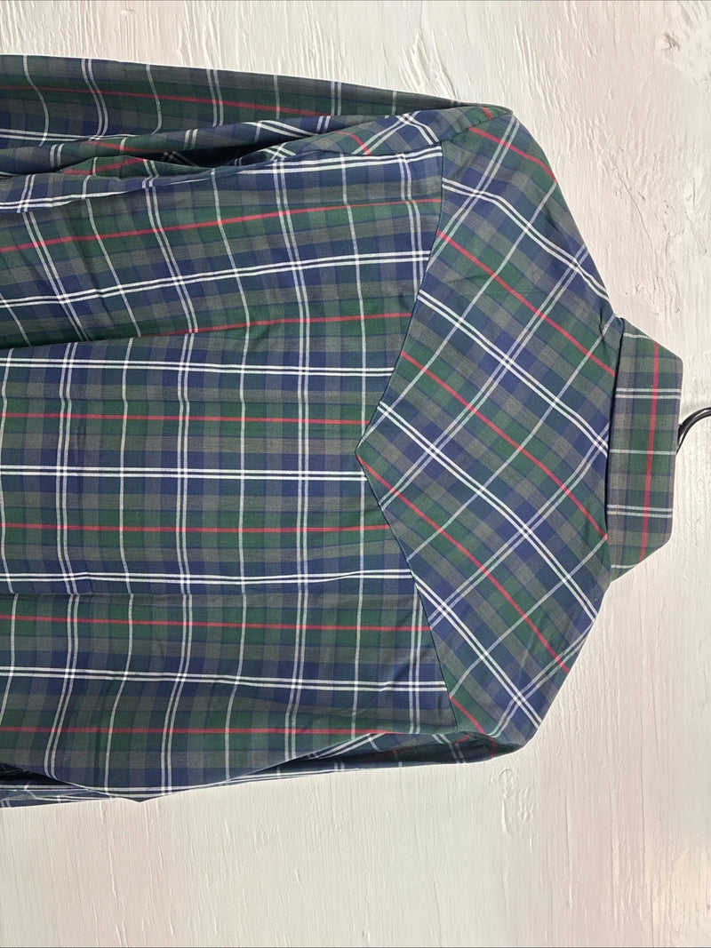 New Men’s ELY Plains Green Blue Plaid long Sleeve Pearl Snap 15.5 Medium T-67