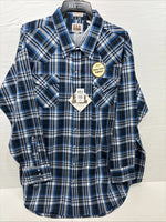 New Men’s ELY Cattleman Blue Flannel Long Sleeve Pearl Snap 4XL E-89