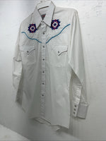 New Men’s ELY Diamond White Long Sleeve Pearl Snap Small A-203