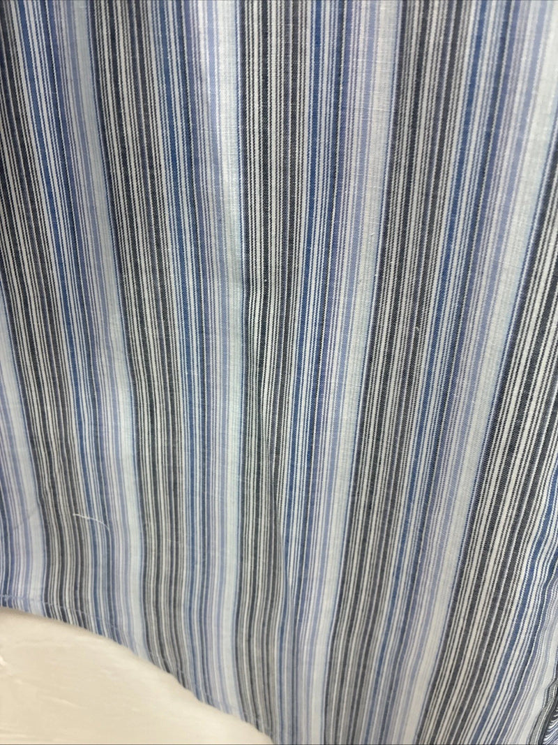 New Teens White Horse Blue Stripe Long Sleeve Pearl Snap Medium V-103