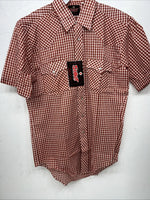 New Men’s Red Plaid Western Shirt Works Short Sleeve Button Up Shirt 15.5 M S-40