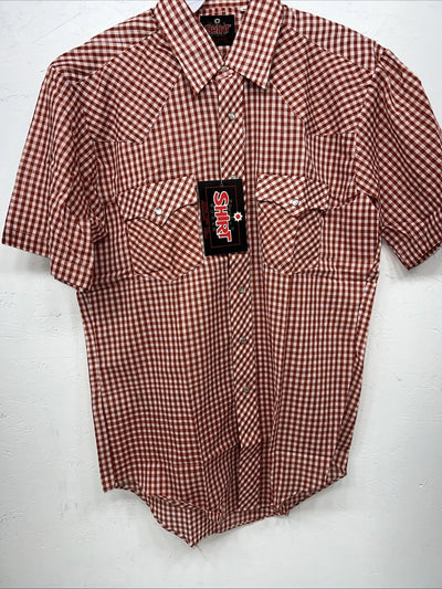 New Men’s Red Plaid Western Shirt Works Short Sleeve Button Up Shirt 15.5 M S-40