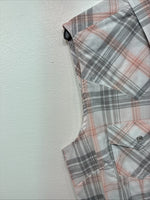 New Women’s Cumberland Gray Pink Plaid Short Sleeve Pearl Snap Medium LL-106