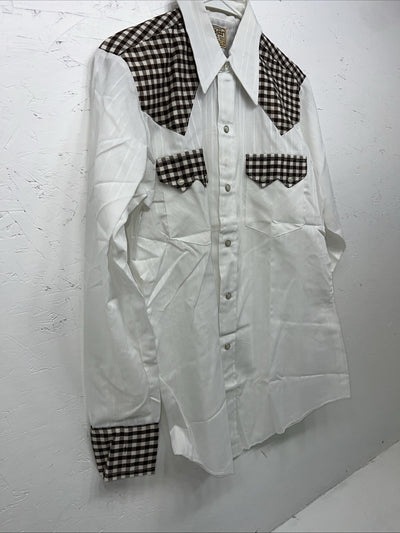 New Men’s White DEE-CEE western Wear Shirt Pearl Snap. 15 X 33 Medium A-178