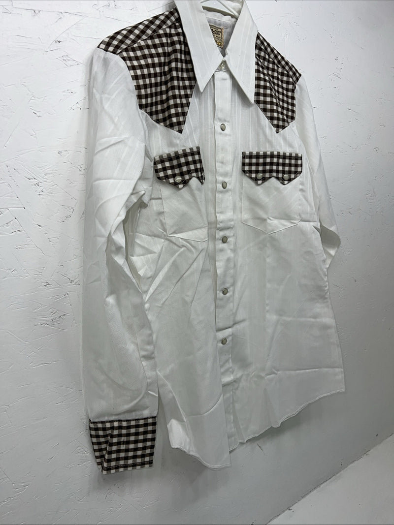 New Men’s White DEE-CEE western Wear Shirt Pearl Snap. 15 X 33 Medium A-178
