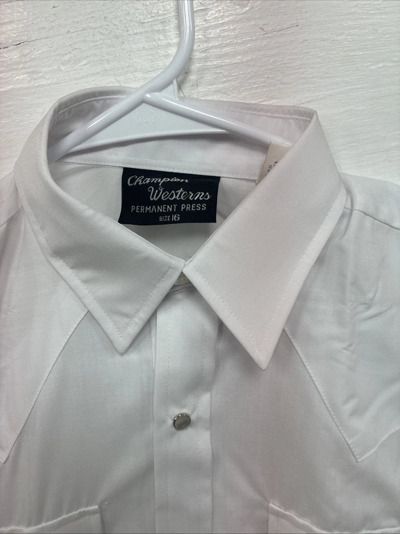 New Men’s Champion Western White Long Sleeve Pearl Snap 16 Large DD-42