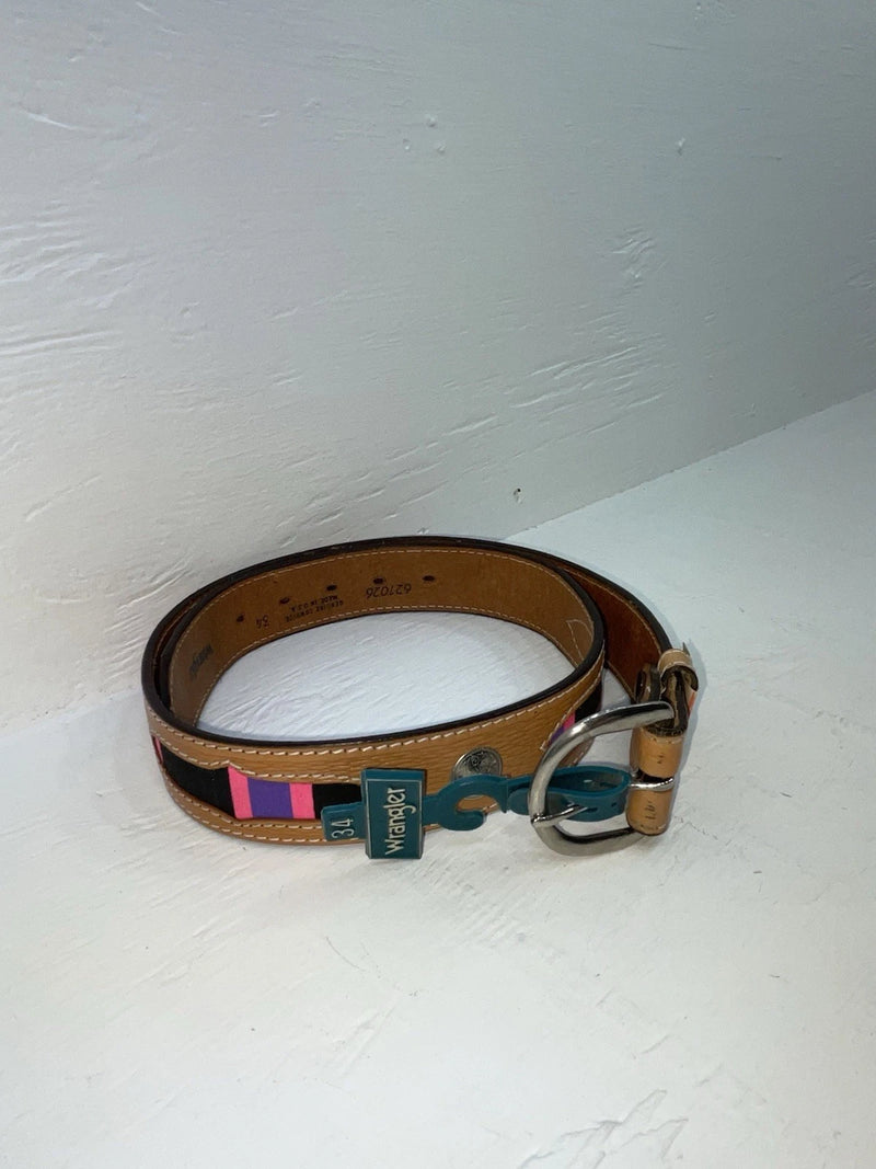 New Brown Genuine Leather Wrangler Stripes And Pendent 34” Belt #621026 Z-146