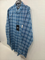 New Men’s ELY Cattleman Blue Yellow Plaid Long Sleeve Button Up XL R-53
