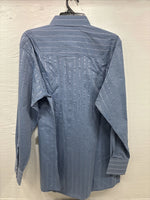 New Men’s White Horse Blue Designed Long Sleeve Pearl Snap Large CC-32