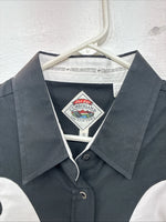 New Women’s Cumberland Black White Short Sleeve Pearl Snap Small TT-108