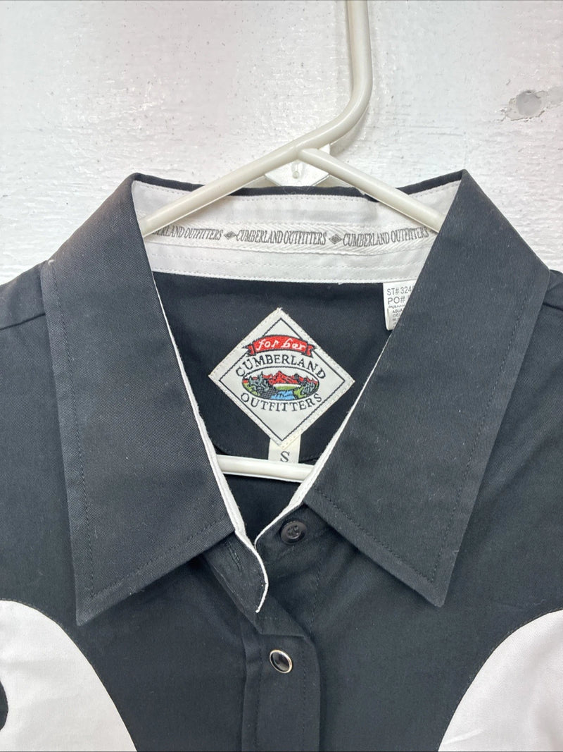 New Women’s Cumberland Black White Short Sleeve Pearl Snap Small TT-108