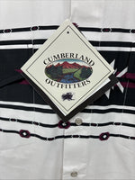 New Men’s Cumberland White Black Purple Long Sleeve Pearl Snap Medium K-26