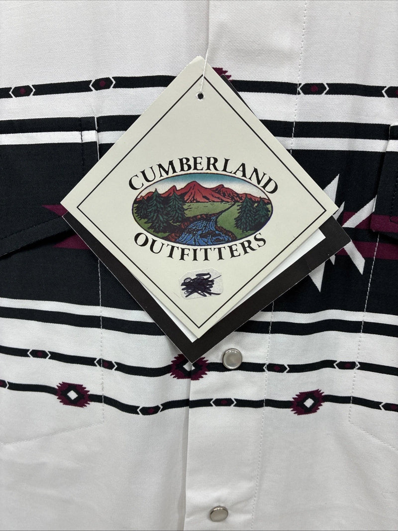 New Men’s Cumberland White Black Purple Long Sleeve Pearl Snap Medium K-26