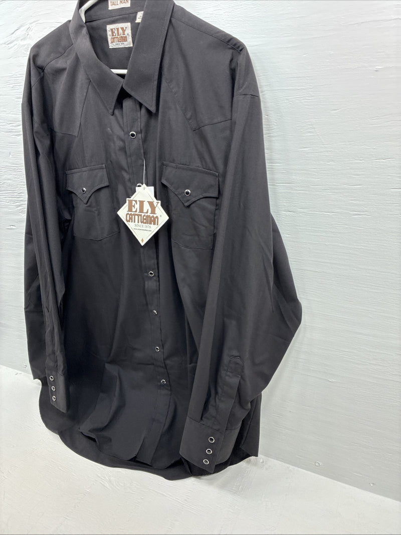 New Men’s ELY Cattleman Black Long Sleeve Pearl Snap 3XL E-43