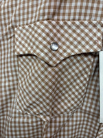 New Mems Western Shirt Brown Checkered Short Sleeve Pearl Snap Small AA-103