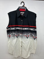 New Women’s Cumberland Black White Design Short Sleeve Button Up Medium MM-113