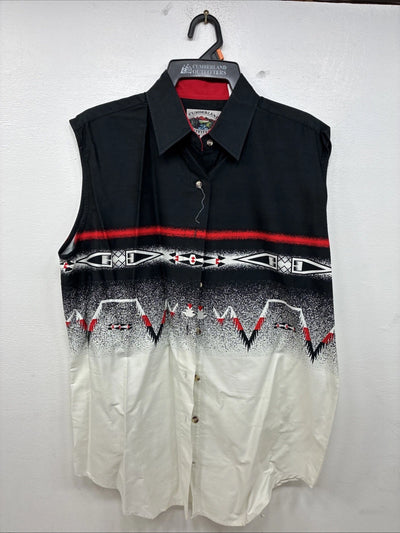 New Women’s Cumberland Black White Design Short Sleeve Button Up Medium MM-113