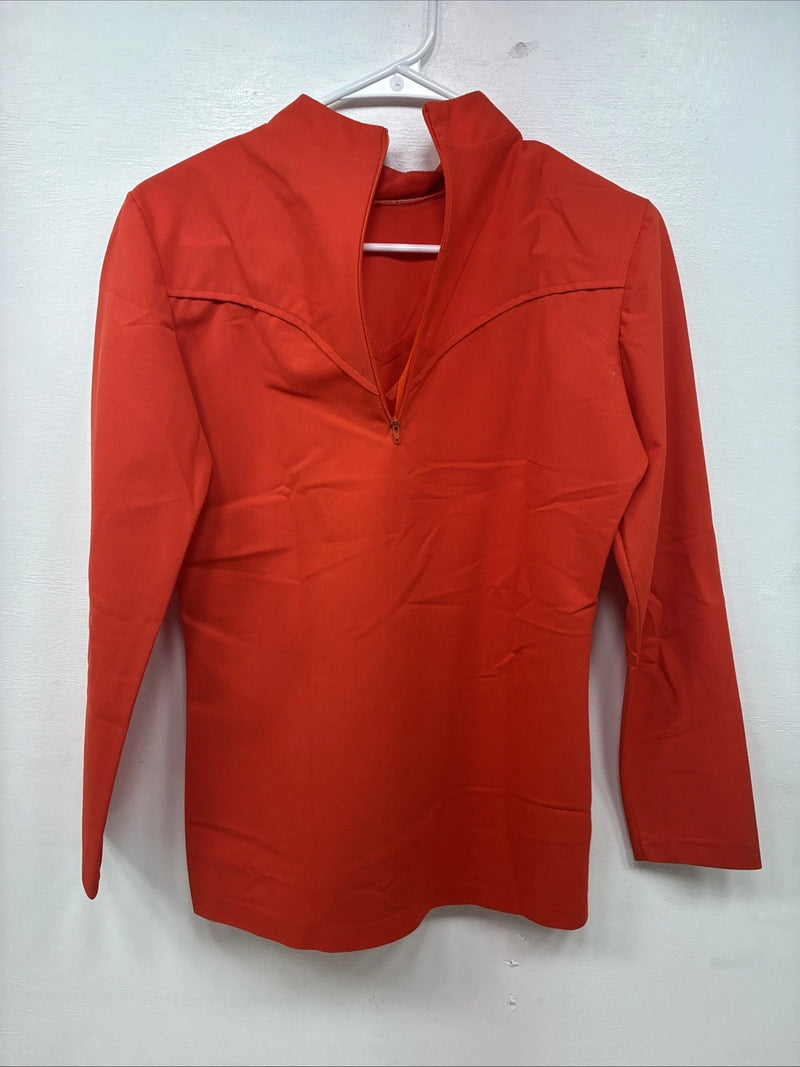 New H Bar C Orange Long Sleeve Half Zip Up Shirt Size Small TT-49